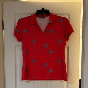 F&F Red Flamingo Print Short Sleeve Polo